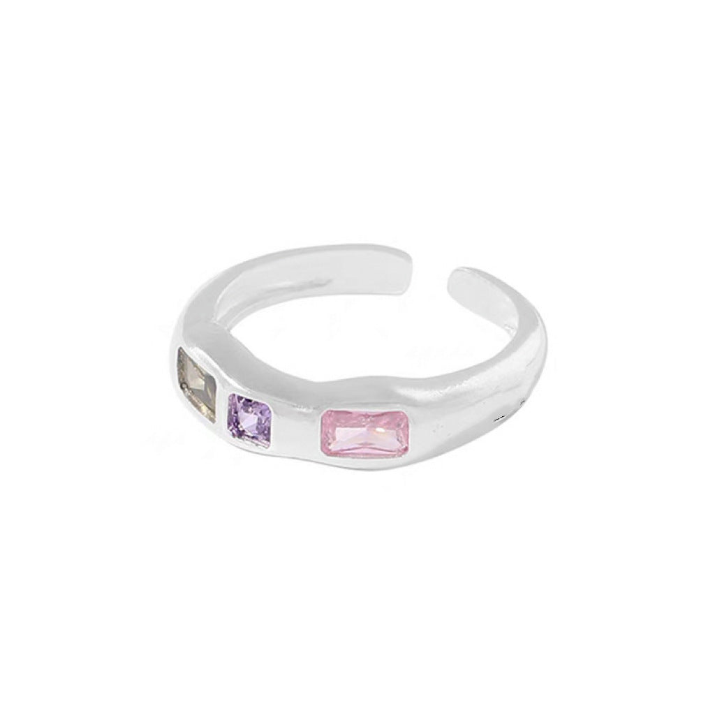 Wholesale Copper Macaron Color Adjustable Heart Zircon Ring